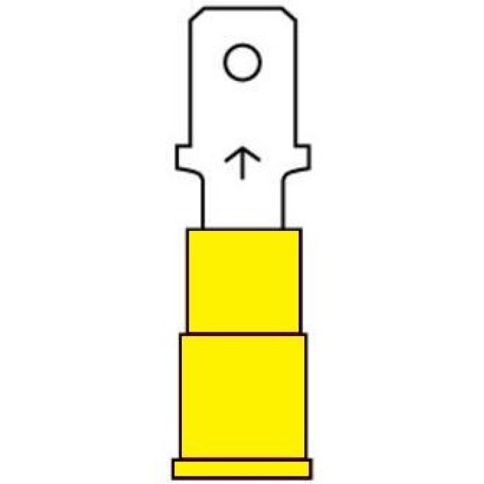 Vinyl Insulated Butted-Seam Male Disconnects, Barrel Crimp, 12-10 AWG, Yellow, 25/bag
