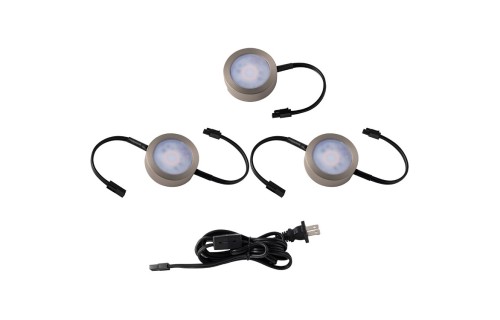 3-CCT Puck Light, Brushed Nickel, 3 Pack